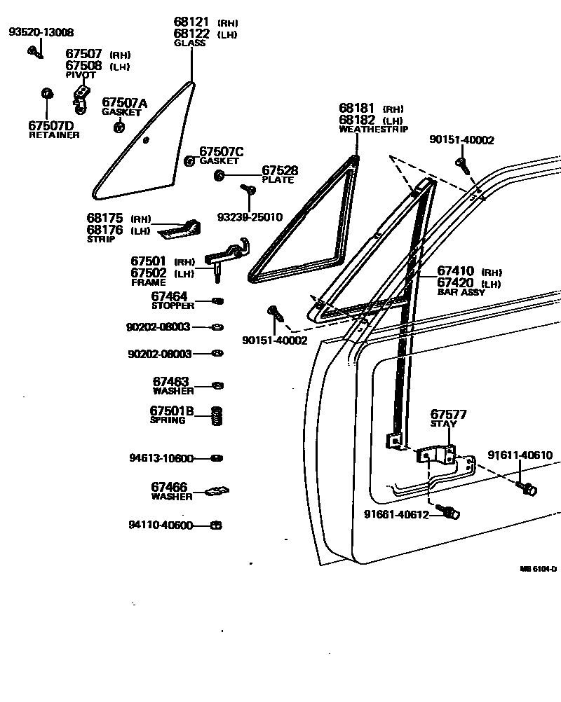 Toyota HILUX 前门通风车窗 EPC diagram — MB6104D
