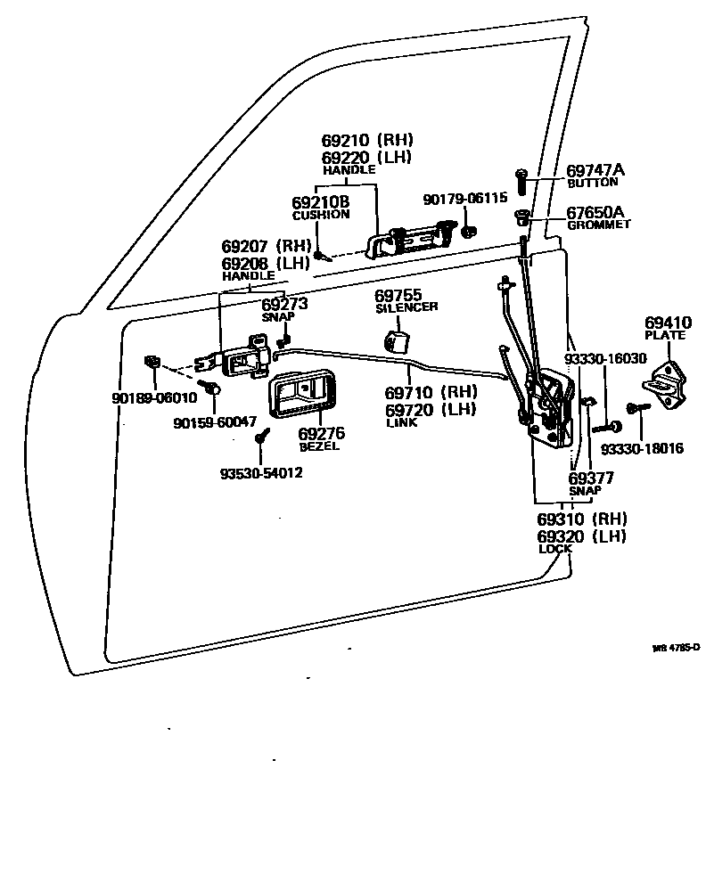 Toyota HILUX 前门锁和车门把手 EPC diagram — MB4785D
