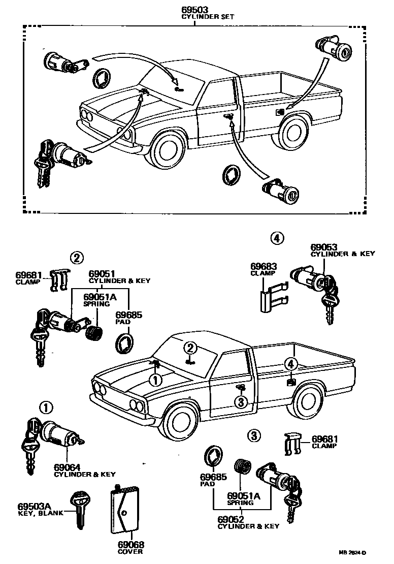Toyota HILUX 分隔车门板和分隔玻璃 EPC diagram — MB2624D