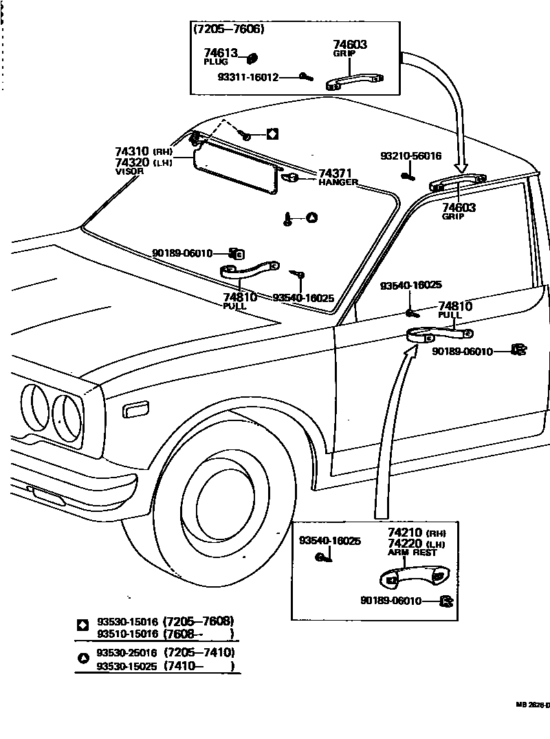 Toyota HILUX 扶手和遮阳板 EPC diagram — MB2628D