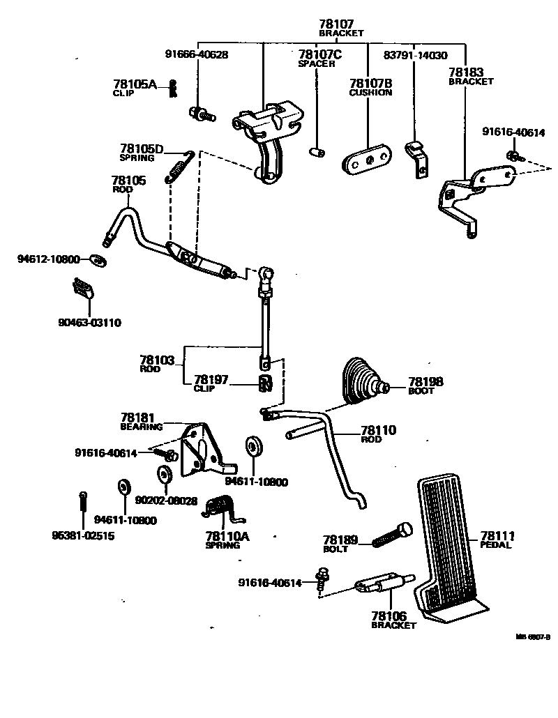 Toyota HILUX accelerator pedal connecting rod EPC diagram — MB6807B
