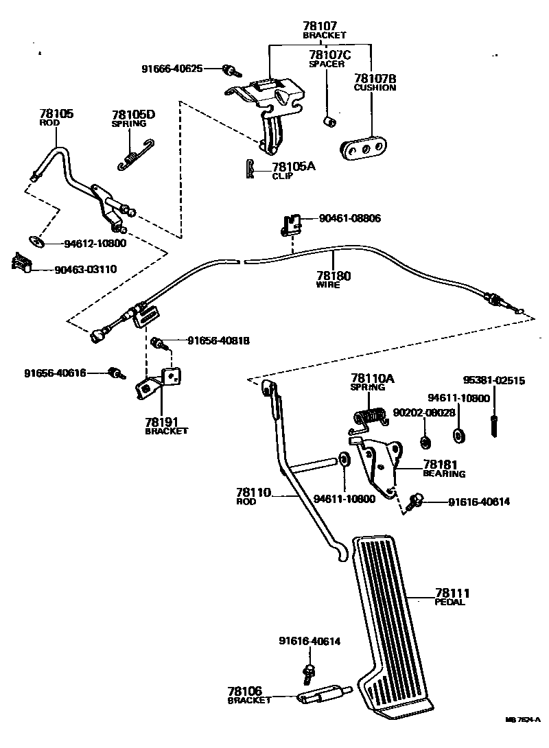 Toyota HILUX accelerator pedal connecting rod EPC diagram — MB7624A