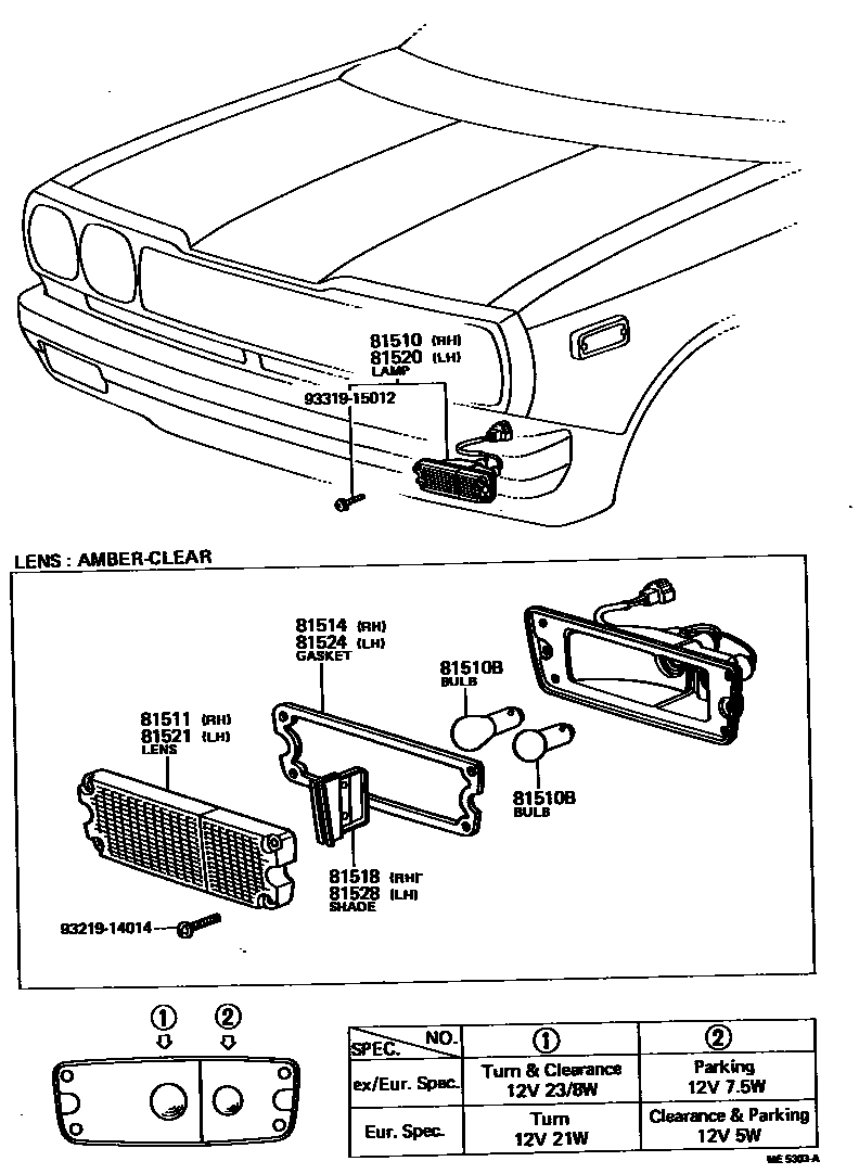 Toyota HILUX 前转向灯 EPC diagram — ME5303A
