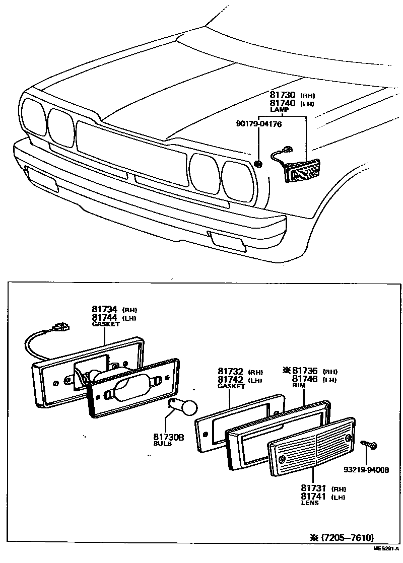 Toyota HILUX Side Turn Signal & Outer Mirror Lamp EPC diagram — ME5291A