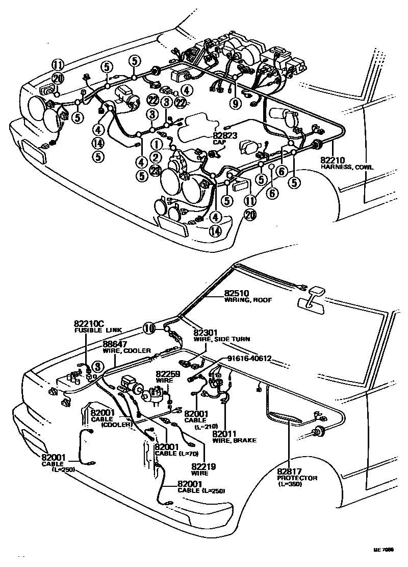 Toyota HILUX 线束和卡夹 EPC diagram — ME7086