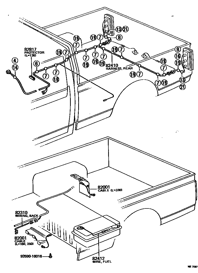 Toyota HILUX 线束和卡夹 EPC diagram — ME7087