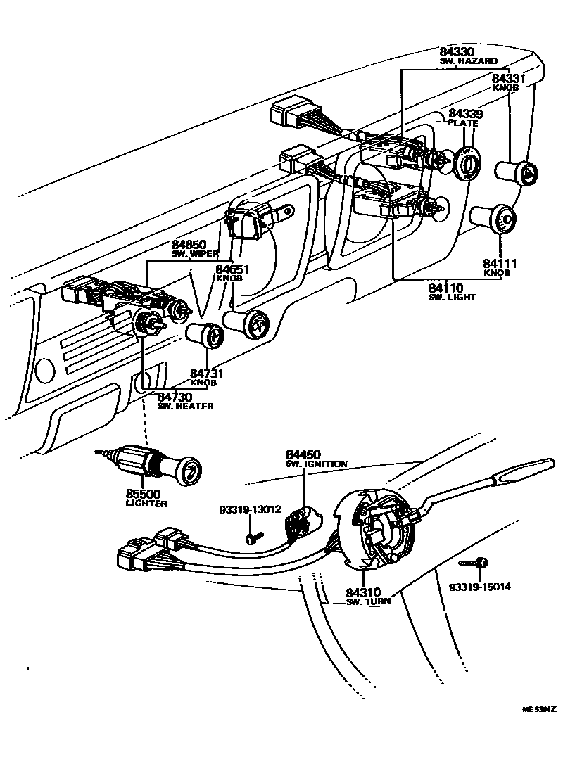 Toyota HILUX 开关和继电器和ECU EPC diagram — ME5301Z