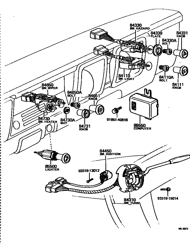 Toyota HILUX 开关和继电器和ECU EPC diagram — ME6073