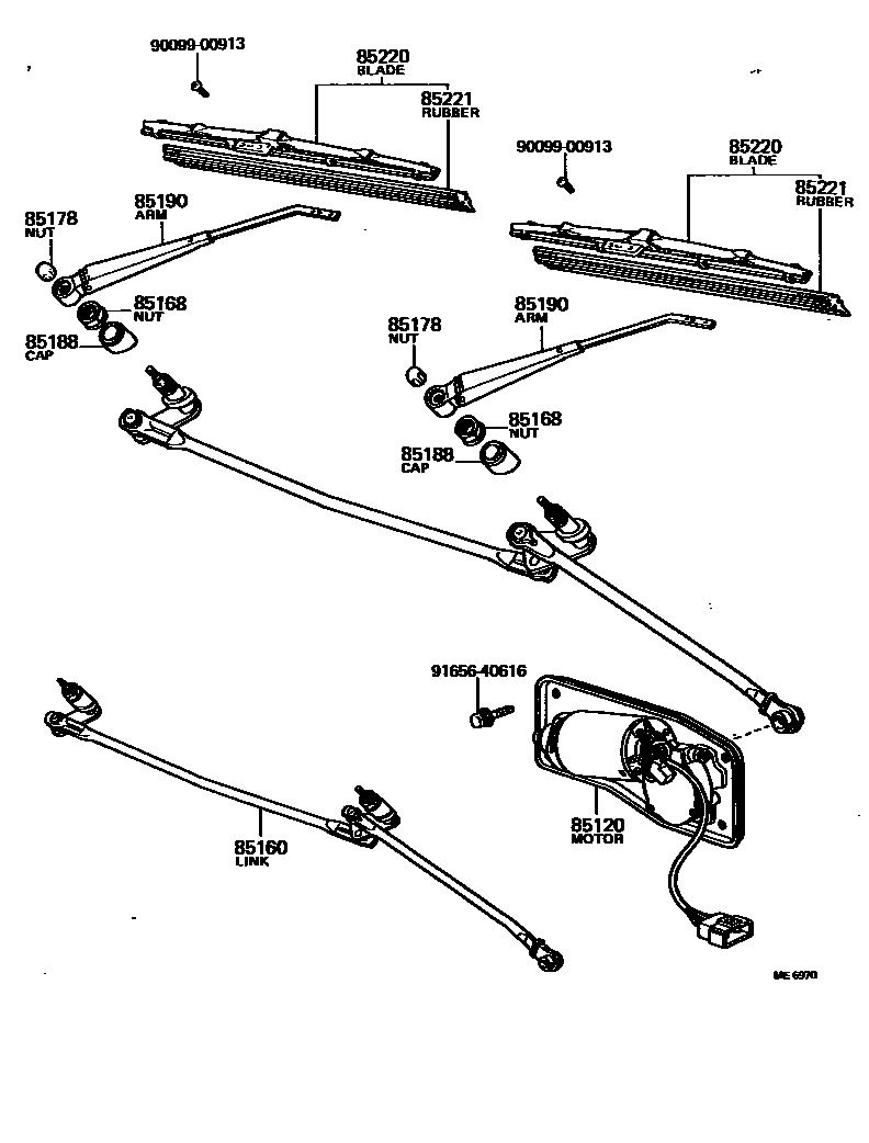 Toyota HILUX 挡风玻璃刮水器 EPC diagram — ME6970