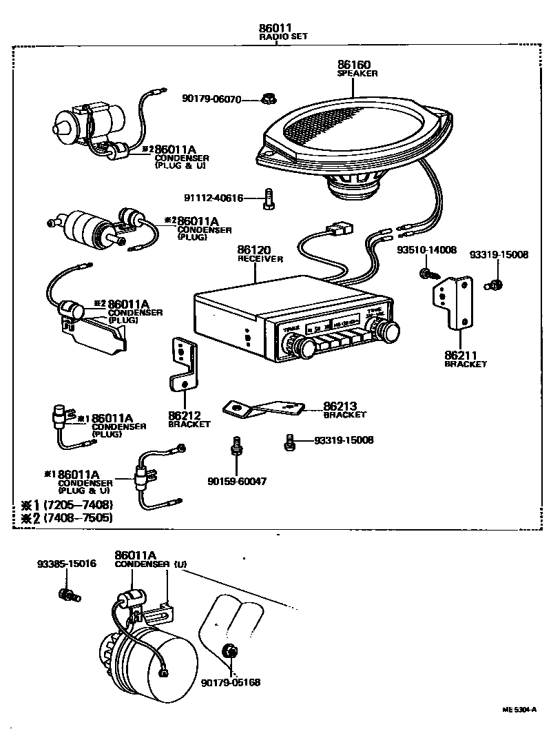 Toyota HILUX 收音机、放大器和冷凝器 EPC diagram — ME5304A