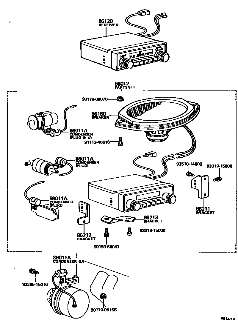 Toyota HILUX 收音机、放大器和冷凝器 EPC diagram — ME5374A