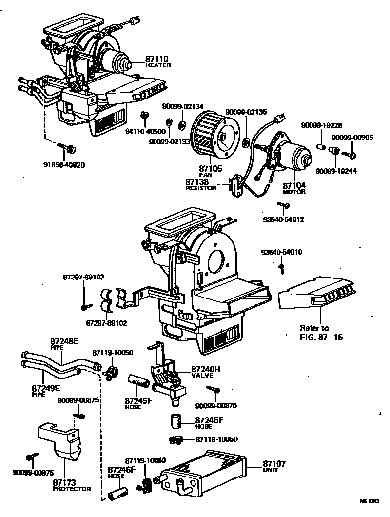Toyota HILUX 暖风和空调系统 - 加热装置和鼓风机 EPC diagram — ME5343