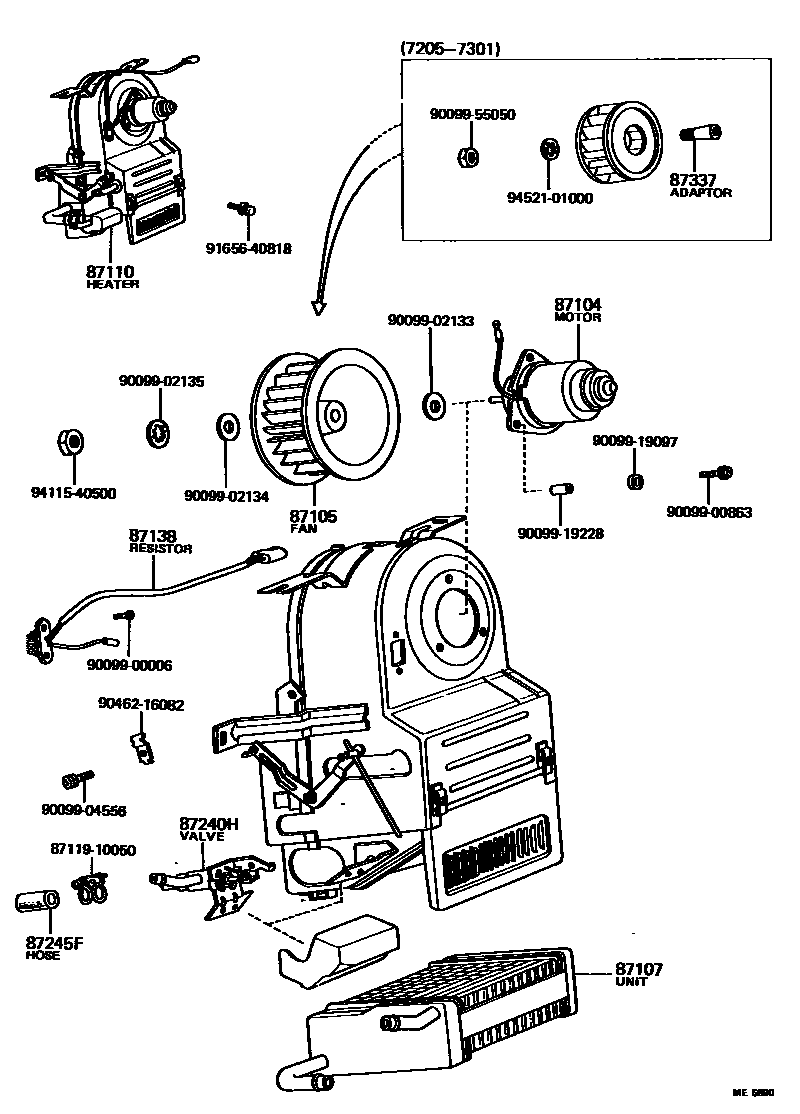 Toyota HILUX 暖风和空调系统 - 加热装置和鼓风机 EPC diagram — ME5890
