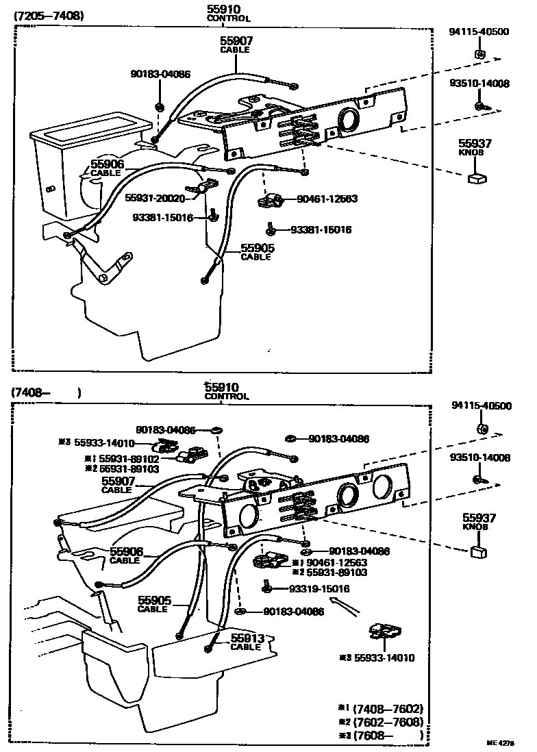 Toyota HILUX 暖风和空调系统 - 控制器和风管 EPC diagram — ME4276