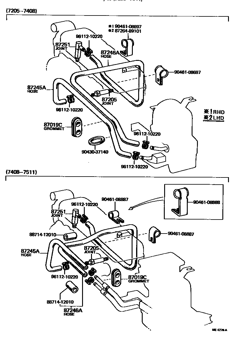 Toyota HILUX 暖风和空调系统 - 水管 EPC diagram — ME4278A