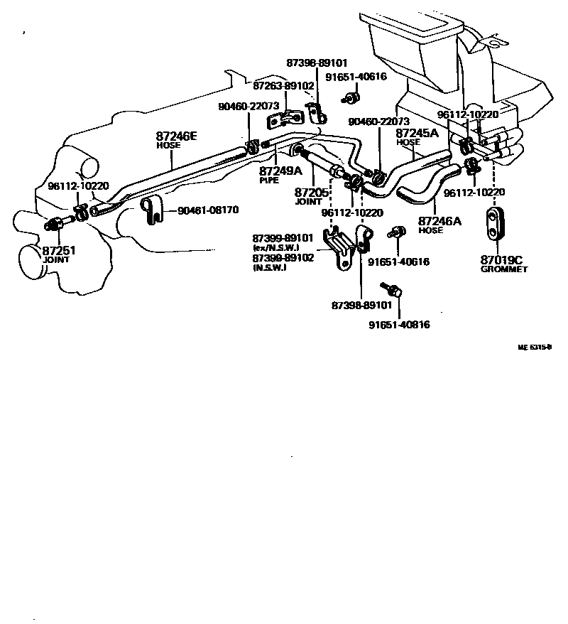 Toyota HILUX 暖风和空调系统 - 水管 EPC diagram — ME5315B