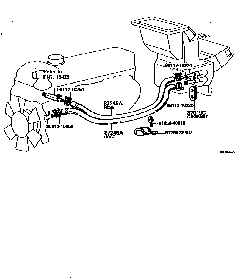 Toyota HILUX 暖风和空调系统 - 水管 EPC diagram — ME6733A