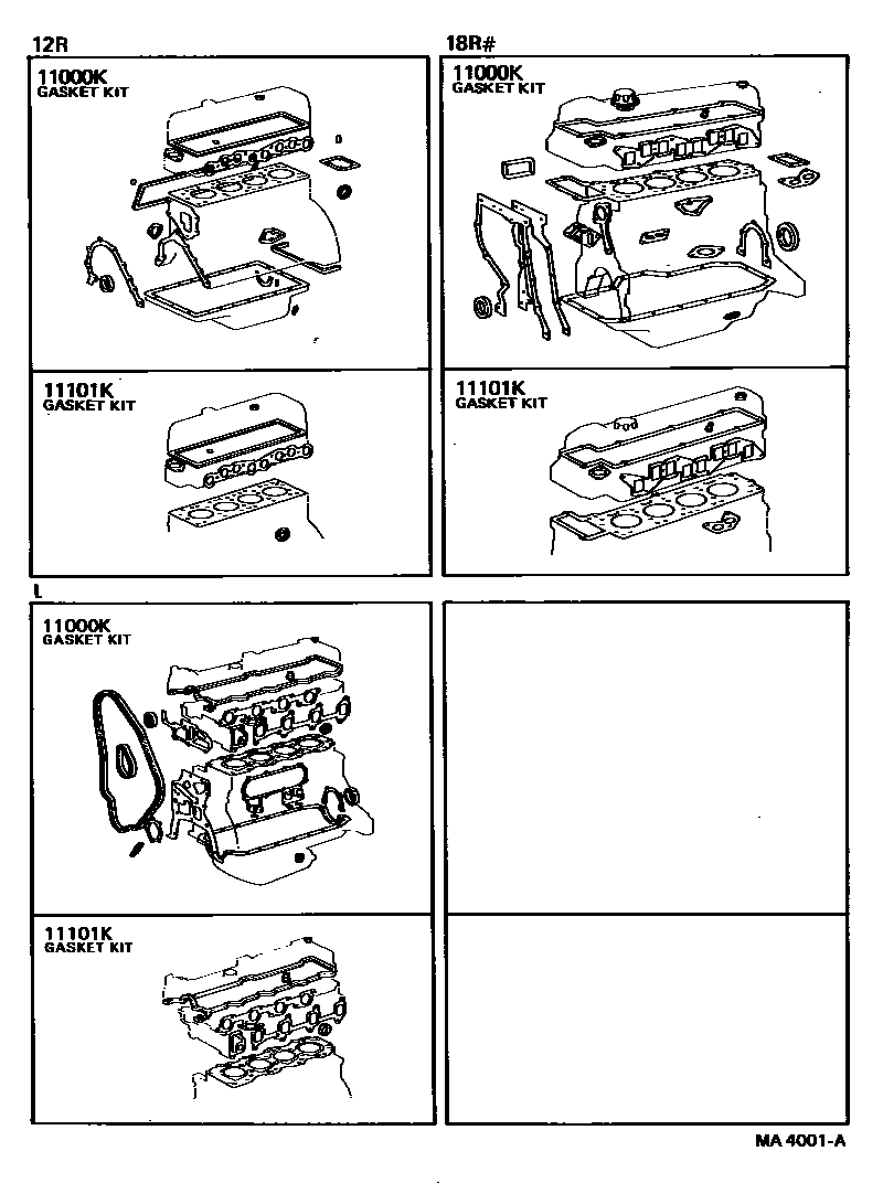Toyota HILUX Engine Overhaul Gasket Kit EPC diagram — MA4001A