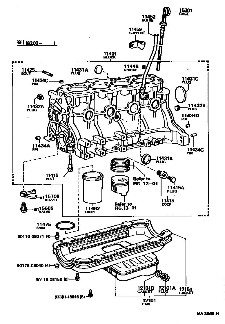 Toyota HILUX Cylinder Block EPC diagram — MA3969H