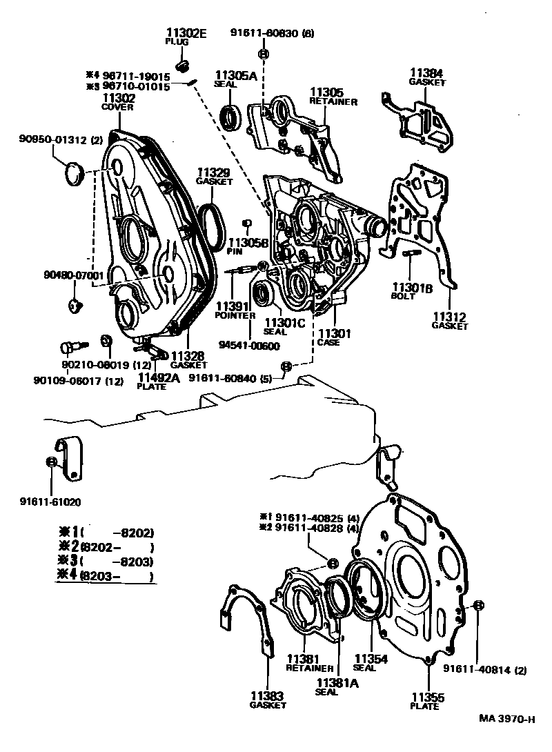 Toyota HILUX Timing Gear Cover & Rear End Plate EPC diagram — MA3970H