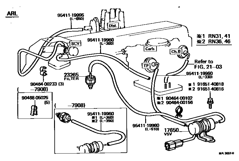 Toyota HILUX vacuum tube EPC diagram — MA3663B