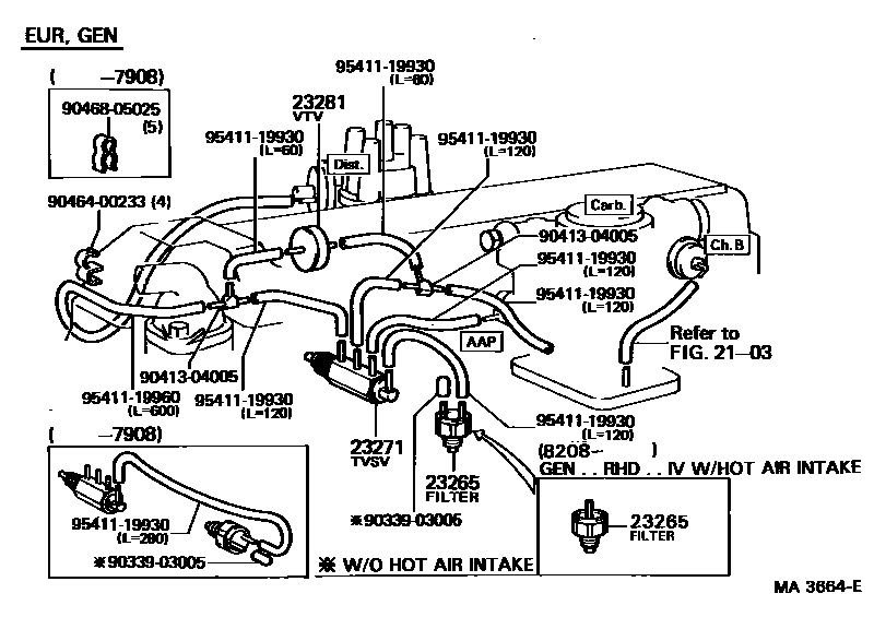 Toyota HILUX vacuum tube EPC diagram — MA3664E