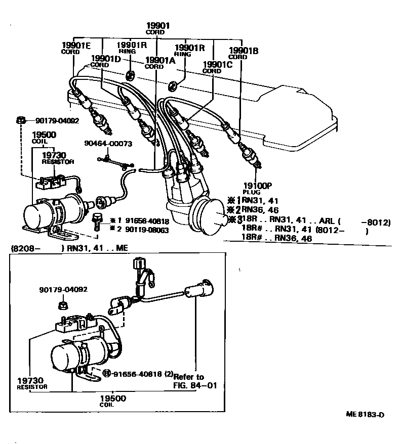 Toyota HILUX 点火线圈和火花塞 /电热塞 EPC diagram — ME8183D