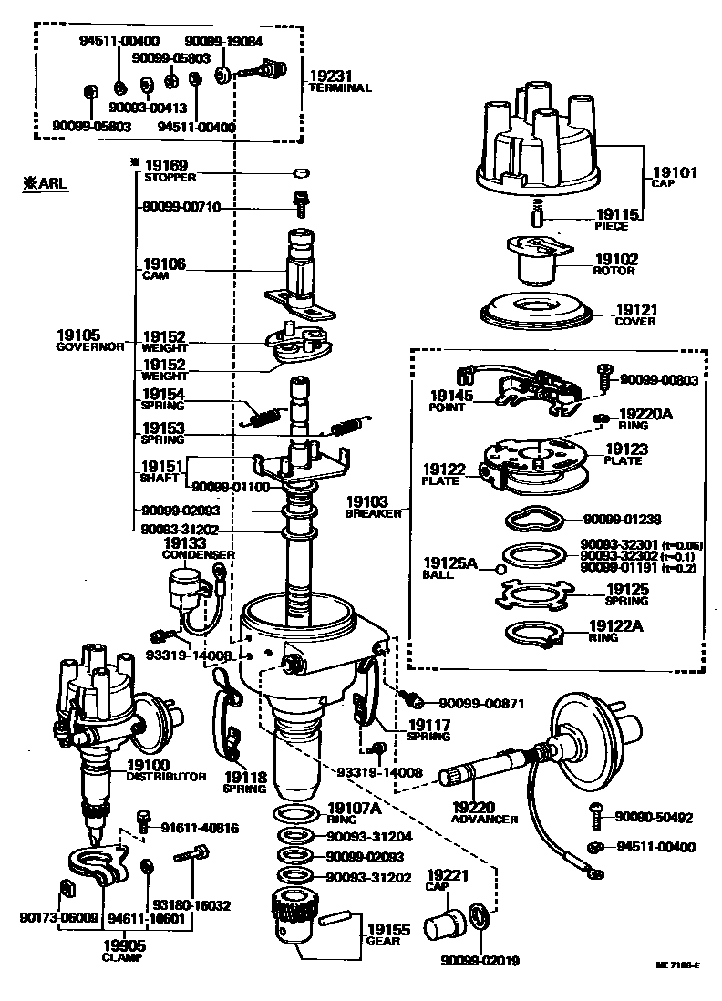 Toyota HILUX 分电器 EPC diagram — ME7188E