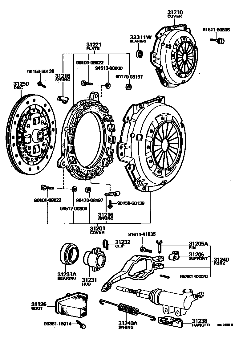 Toyota HILUX 离合器和分离叉 EPC diagram — MC3188D