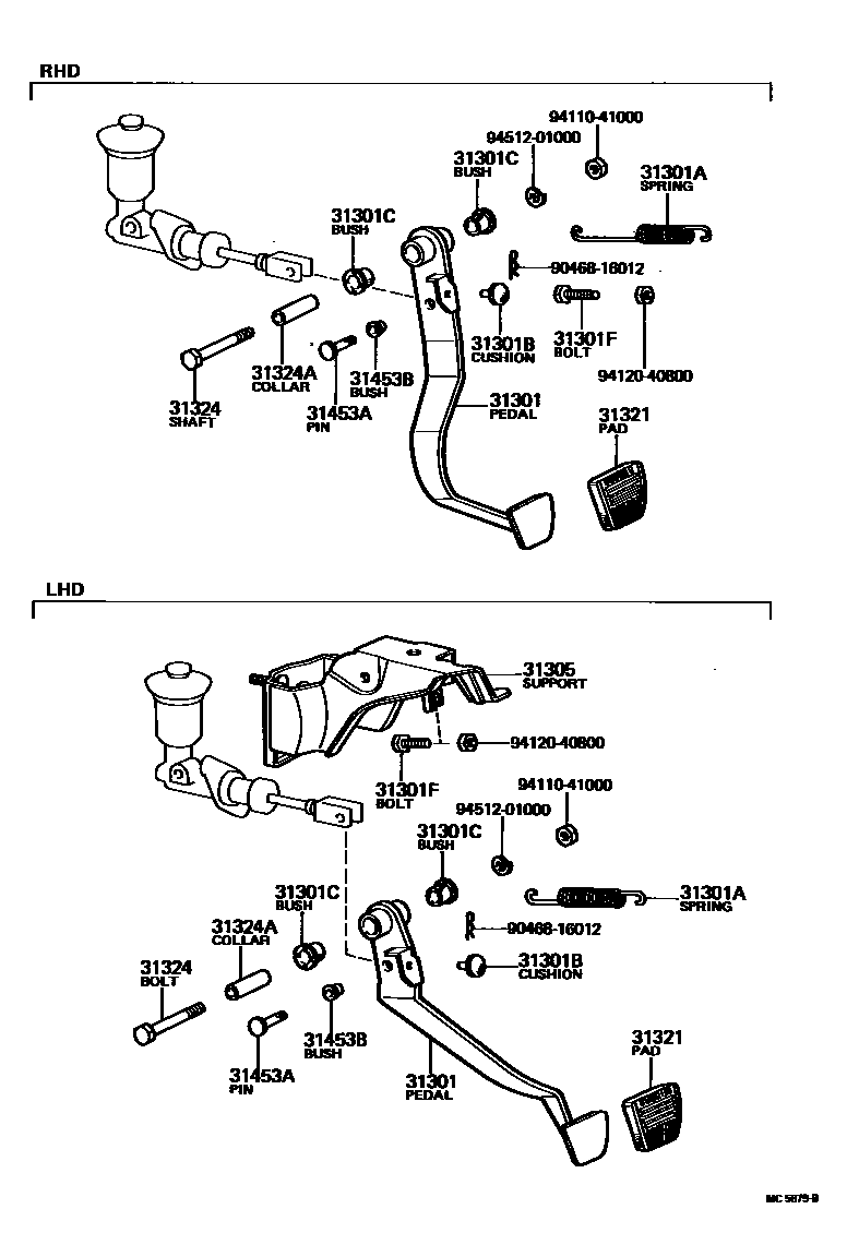 Toyota HILUX 离合器踏板和挠性软管 EPC diagram — MC5679B