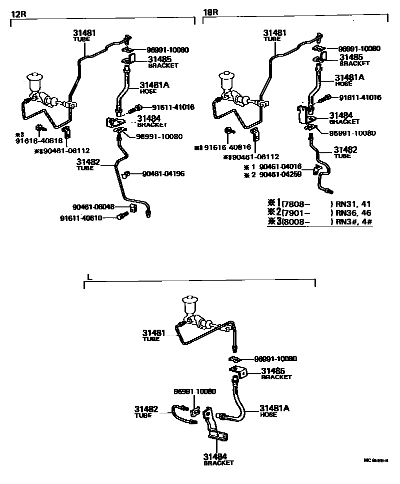 Toyota HILUX 离合器踏板和挠性软管 EPC diagram — MC6588B