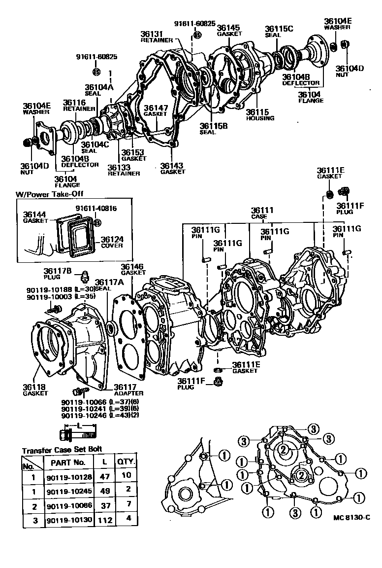 Toyota HILUX Transfer Case & Extension Housing EPC diagram — MC8130C