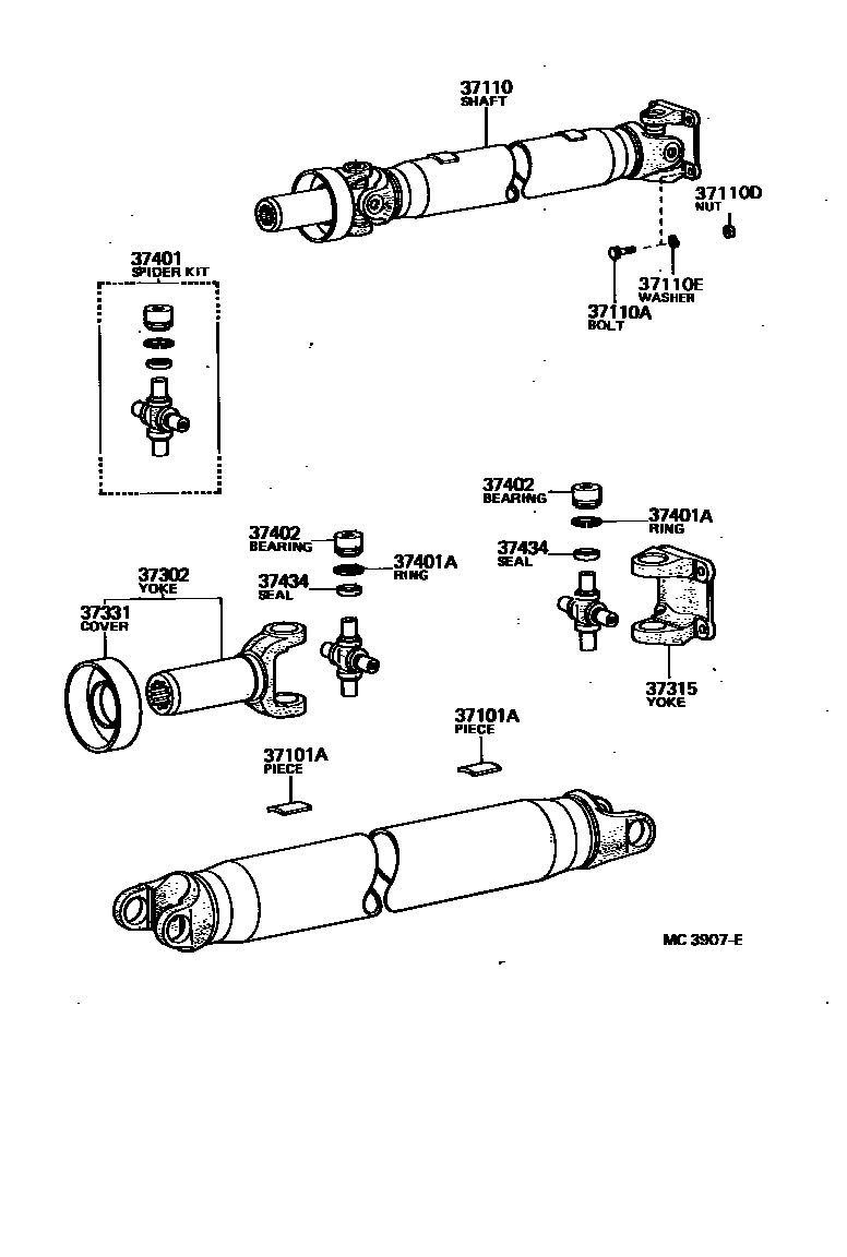 Toyota HILUX Propeller Shaft & Universal Joint EPC diagram — MC3907E