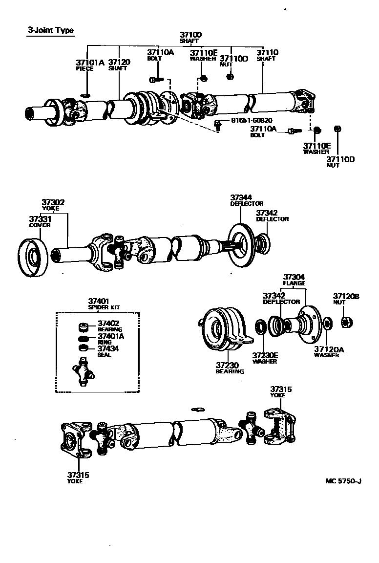 Toyota HILUX Propeller Shaft & Universal Joint EPC diagram — MC5750J
