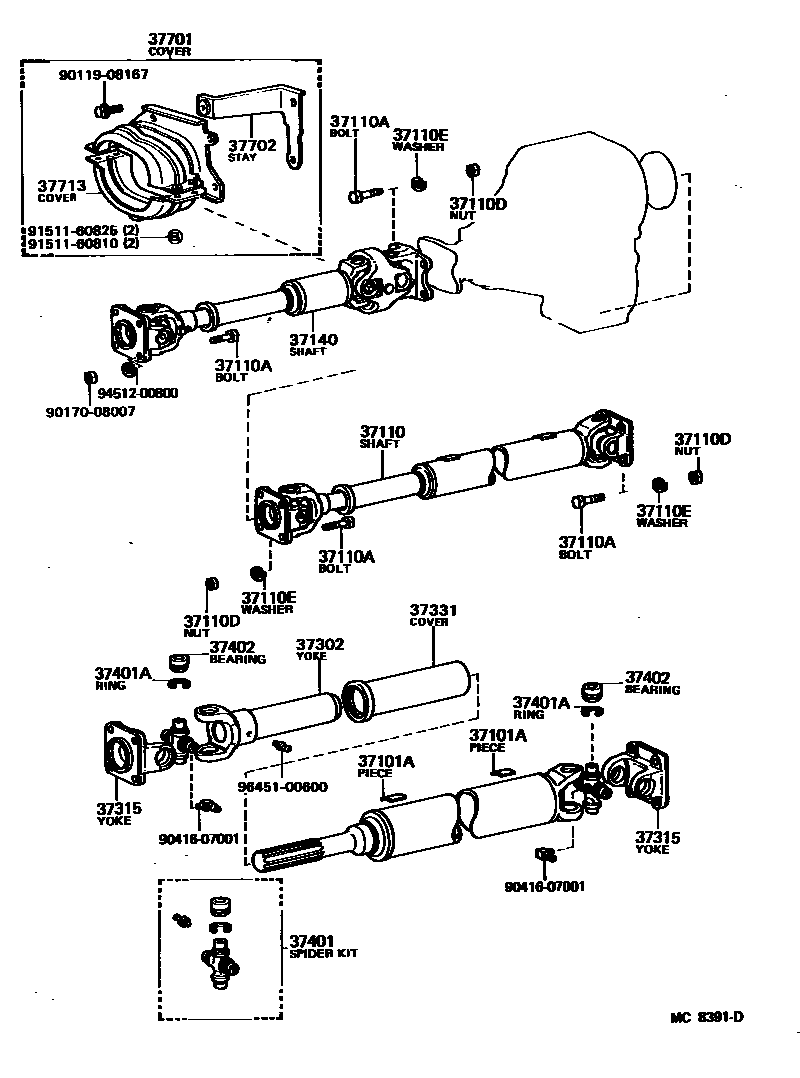 Toyota HILUX Propeller Shaft & Universal Joint EPC diagram — MC8391D