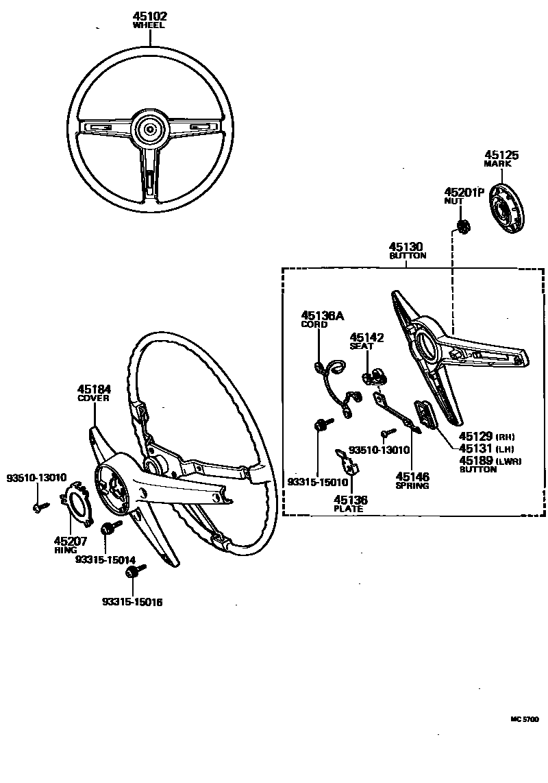 Toyota HILUX Steering Wheel EPC diagram — MC5700