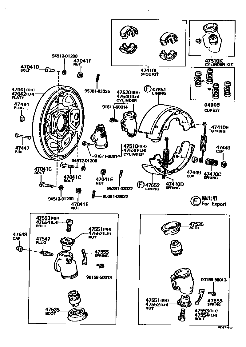 Toyota HILUX 前鼓式制动器分泵和底板 EPC diagram — MC5746D