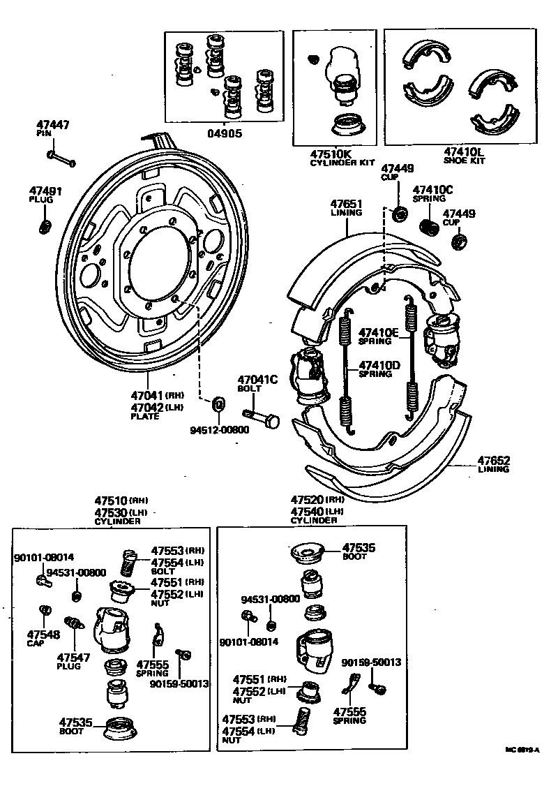 Toyota HILUX 前鼓式制动器分泵和底板 EPC diagram — MC6019A