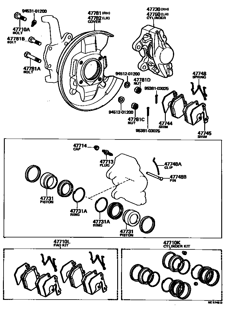 Toyota HILUX 前盘式制动器卡钳和防尘罩 EPC diagram — MC5748D