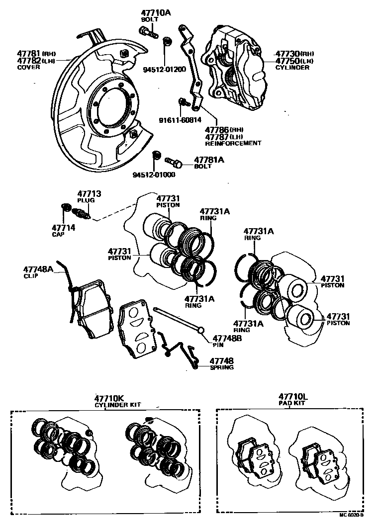Toyota HILUX 前盘式制动器卡钳和防尘罩 EPC diagram — MC6020B