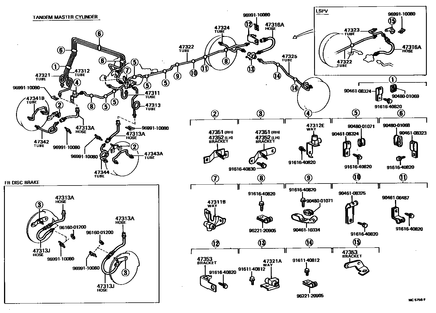 Toyota HILUX 制动配管和卡箍 EPC diagram — MC5756F