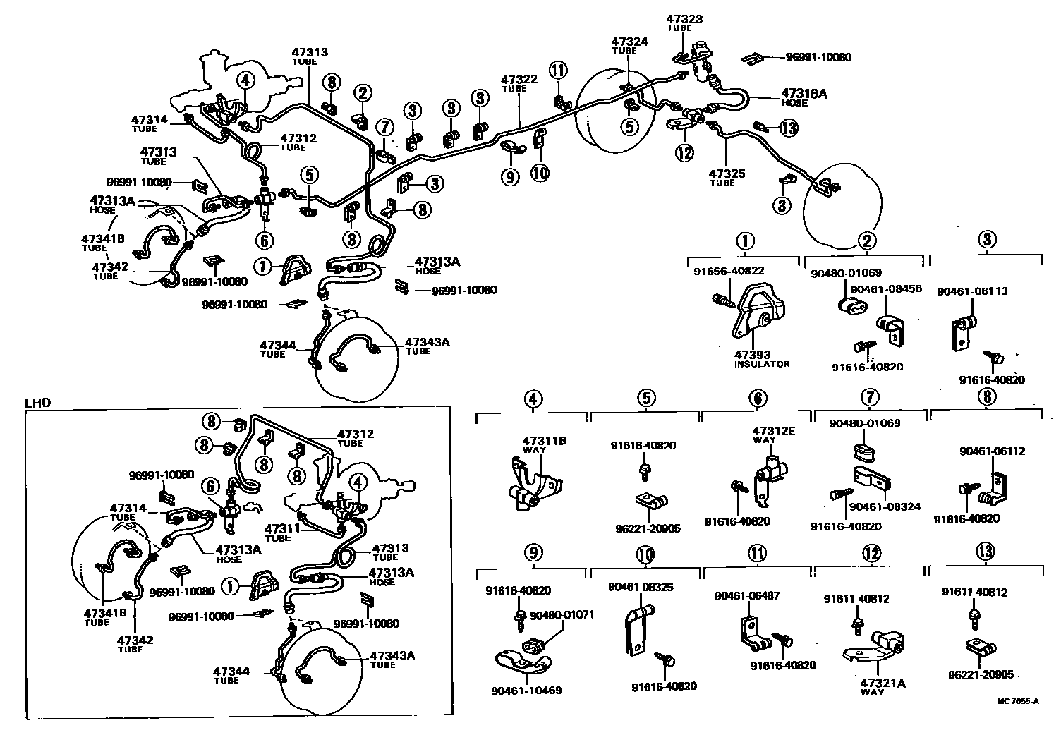 Toyota HILUX 制动配管和卡箍 EPC diagram — MC7655A
