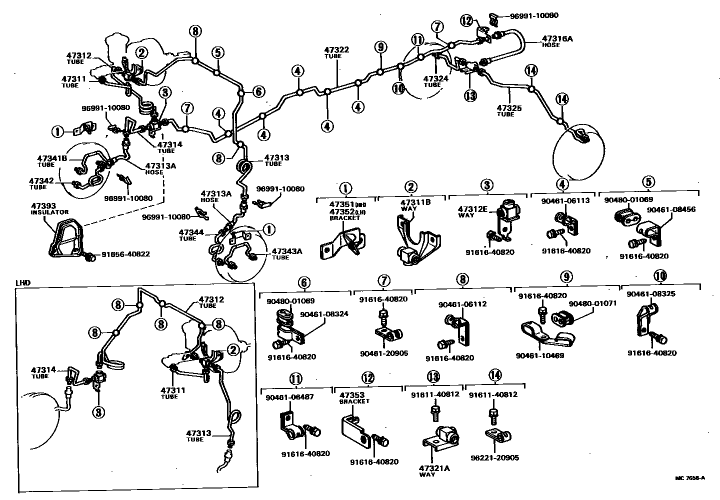 Toyota HILUX 制动配管和卡箍 EPC diagram — MC7658A