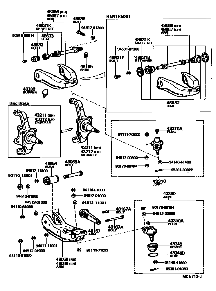 Toyota HILUX 前桥控制臂和转向节 EPC diagram — MC5713J