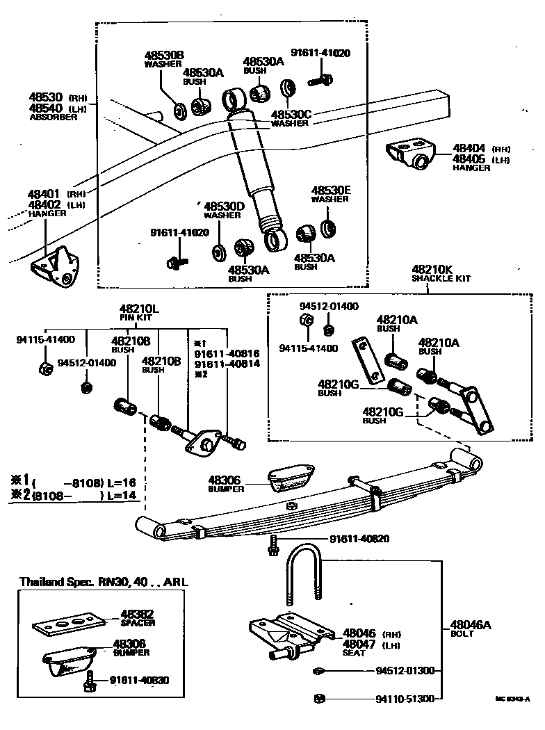 Toyota HILUX Rear Spring & Shock Absorber EPC diagram — MC6343A