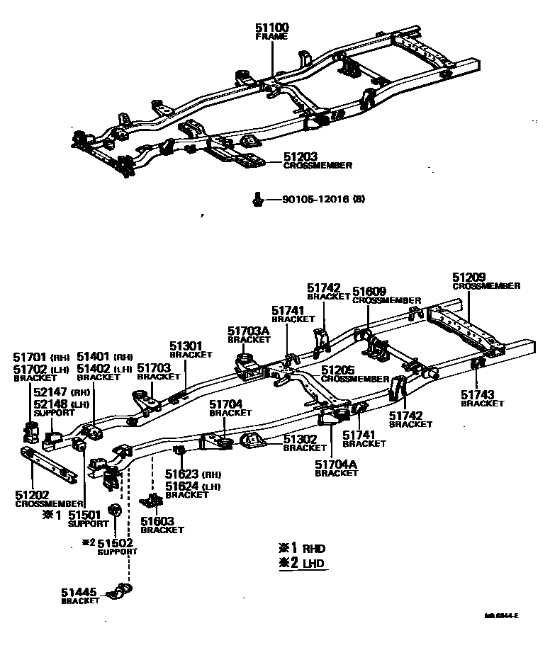 Toyota HILUX 车架 EPC diagram — MB8844E