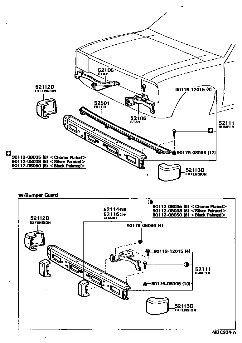 Toyota HILUX 前保险杠及附件 EPC diagram — MBC934A