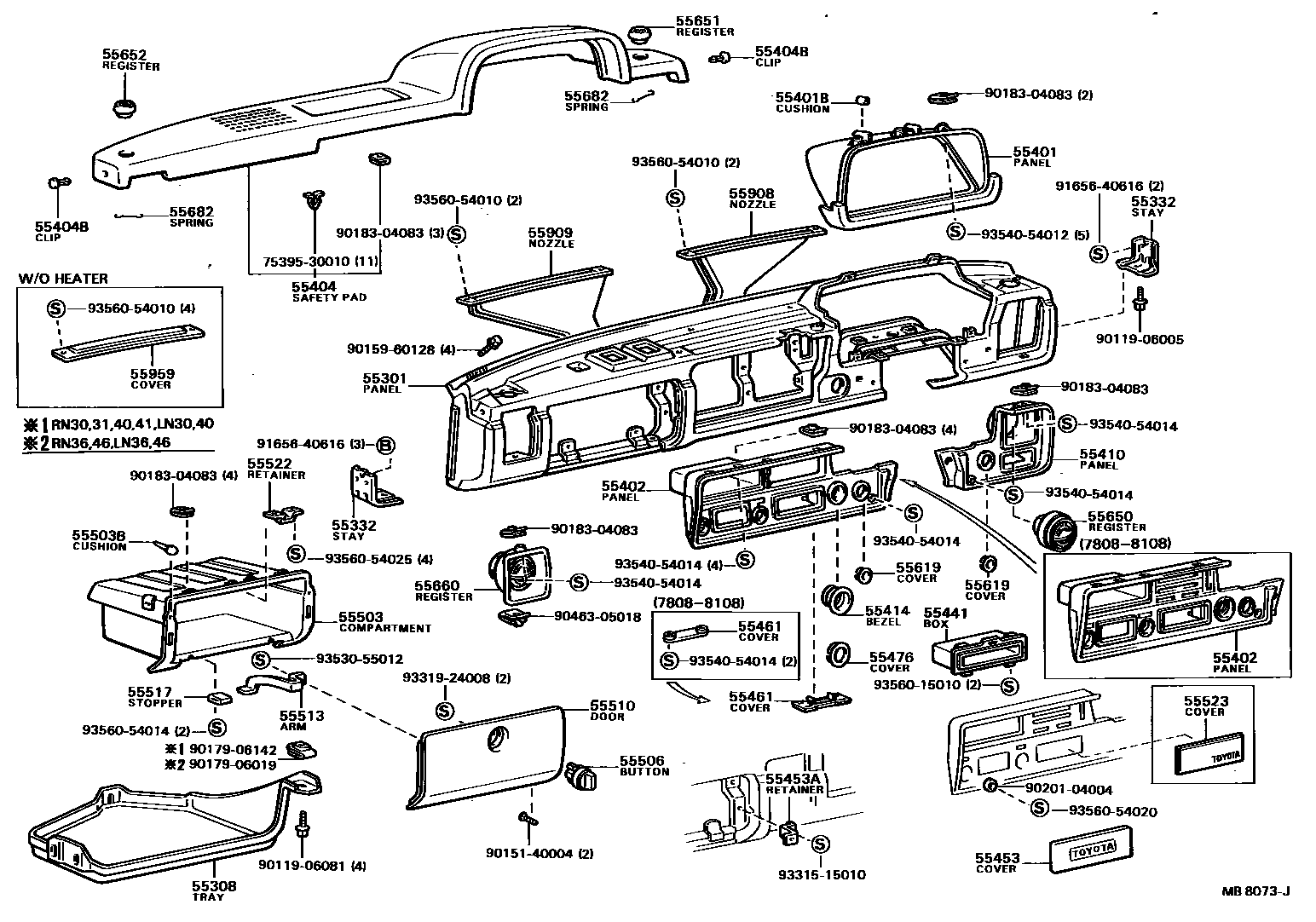 Toyota HILUX 仪表板和手套箱 EPC diagram — MB8073J