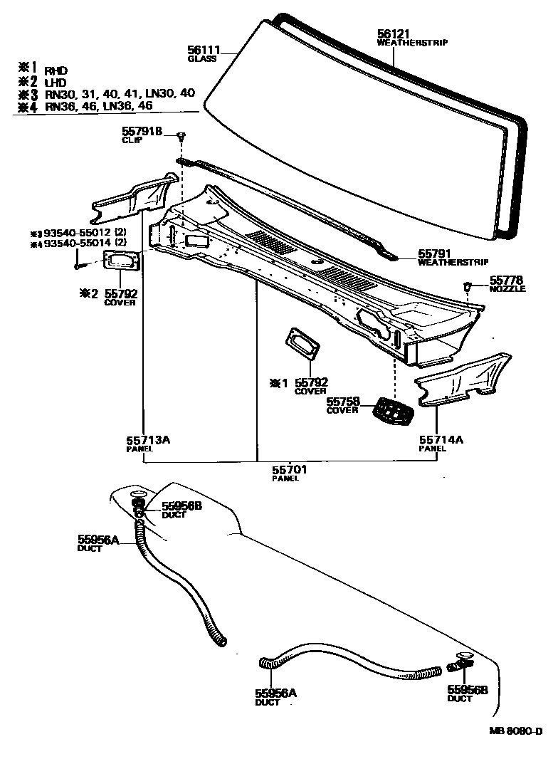 Toyota HILUX 前围板和挡风玻璃 EPC diagram — MB8080D