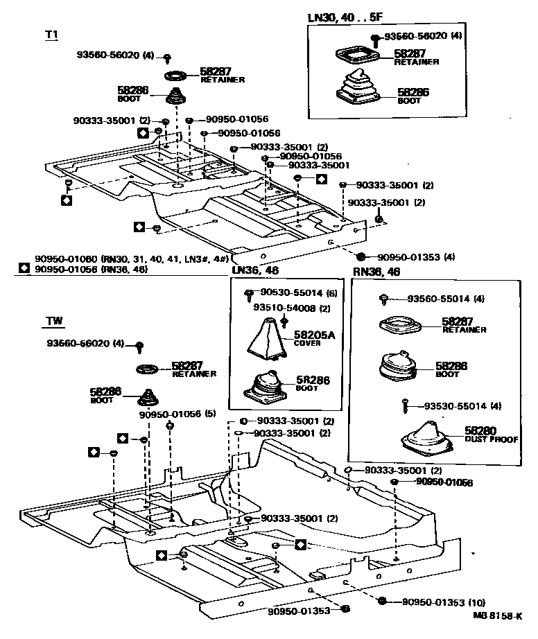 Toyota HILUX 前地板和前地板梁 EPC diagram — MB8158K